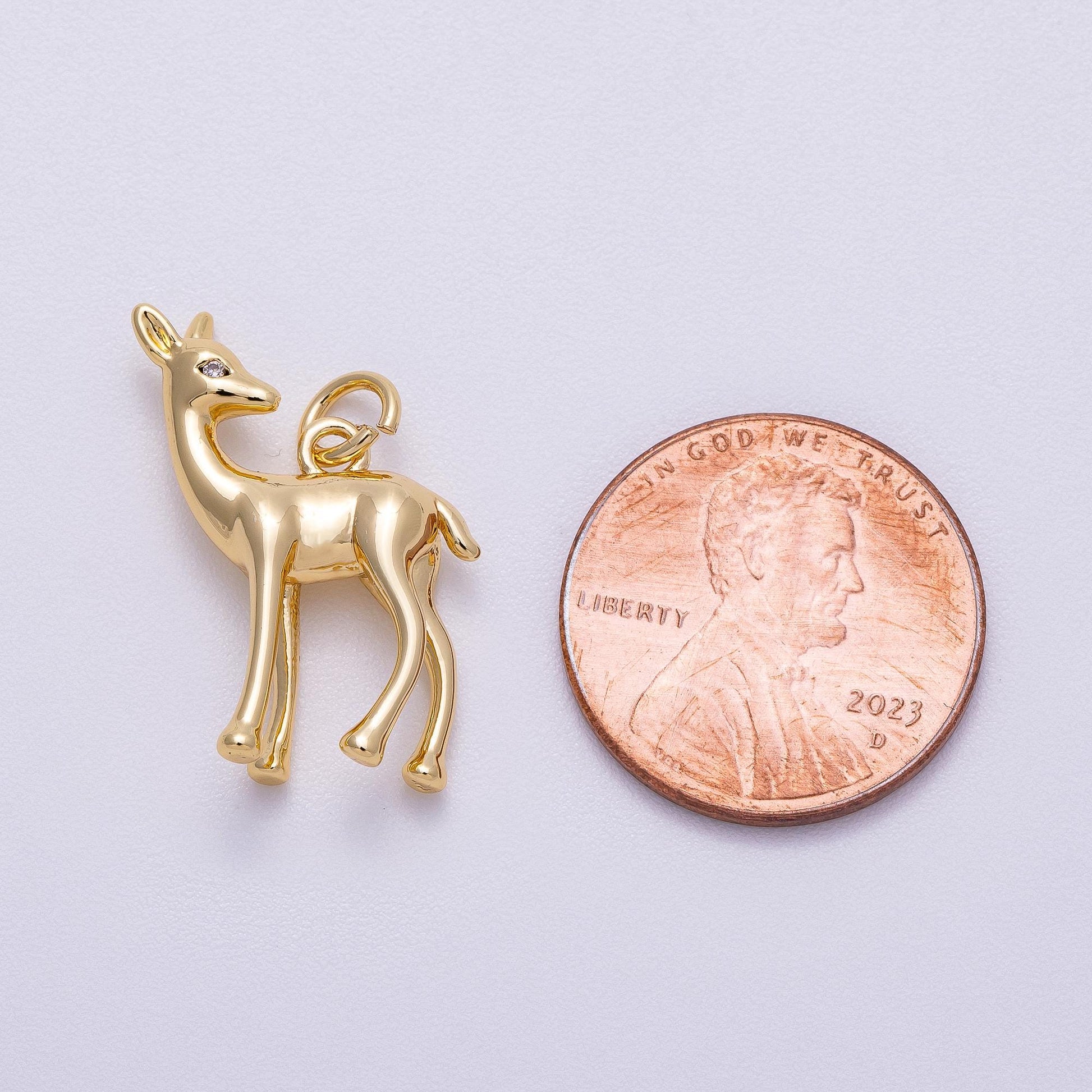 16K Gold Filled 22mm Fawn Deer Forest Animal Minimalist 3D Multidimensional Charm in Gold & Silver Bambi Inspired Jewelry | Charms-00606