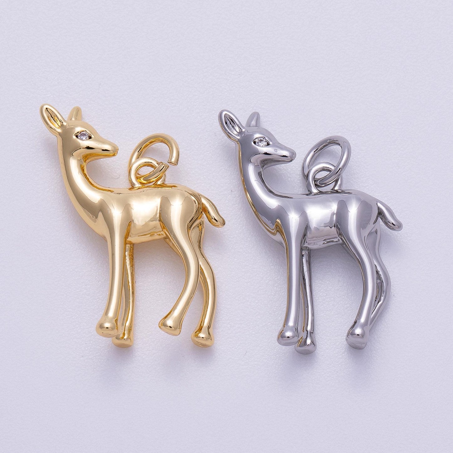 16K Gold Filled 22mm Fawn Deer Forest Animal Minimalist 3D Multidimensional Charm in Gold & Silver Bambi Inspired Jewelry | Charms-00606