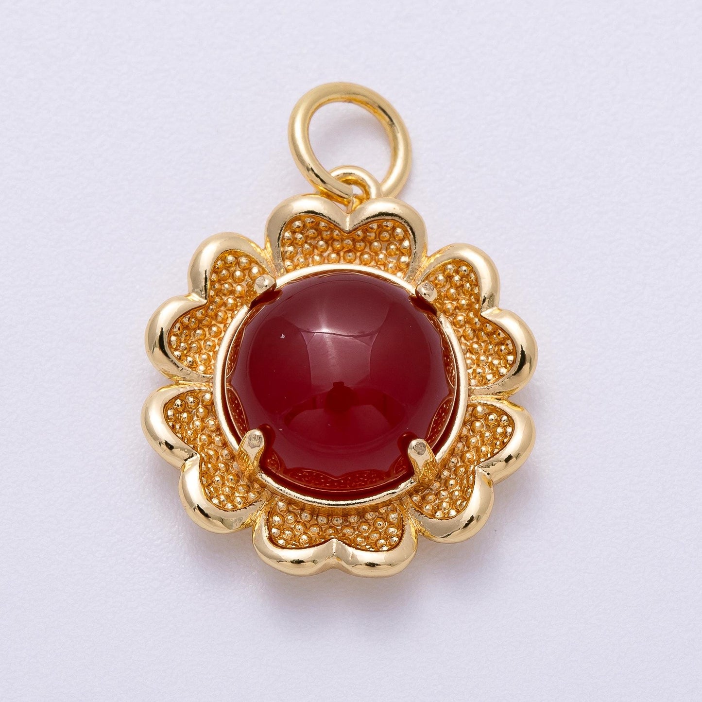 16K Gold Filled 19mm Amethyst, Carnelian Cabochon Gemstone Flower Charm Boho Celestial Sunflower Necklace Gift for Her | Charms-00608