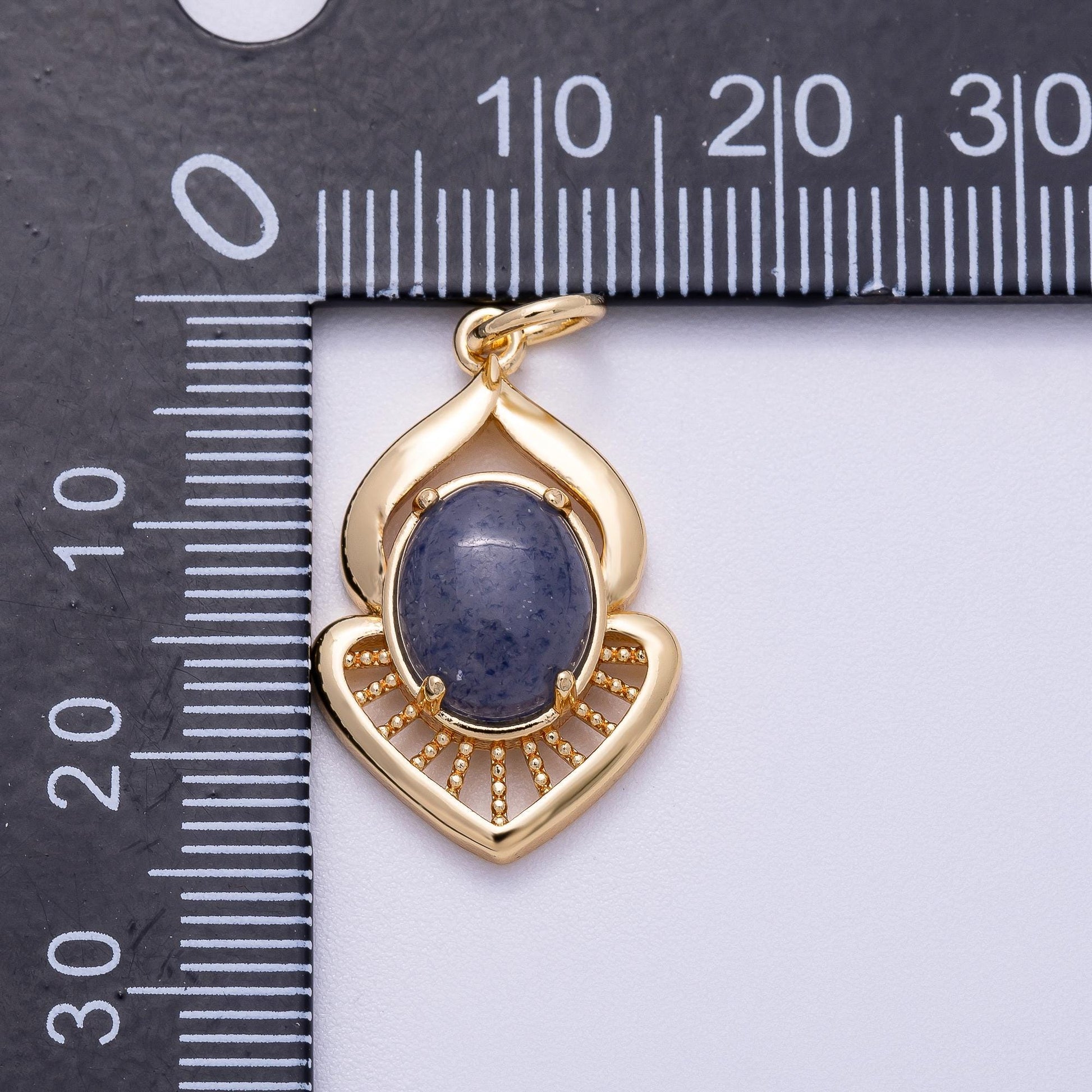 16K Gold Filled 23mm Blue Kyanite Cabochon Gemstone Curved Geometric Charm Egyptian Inspired Boho Jewelry DIY Supply Necklace | Charms-00612