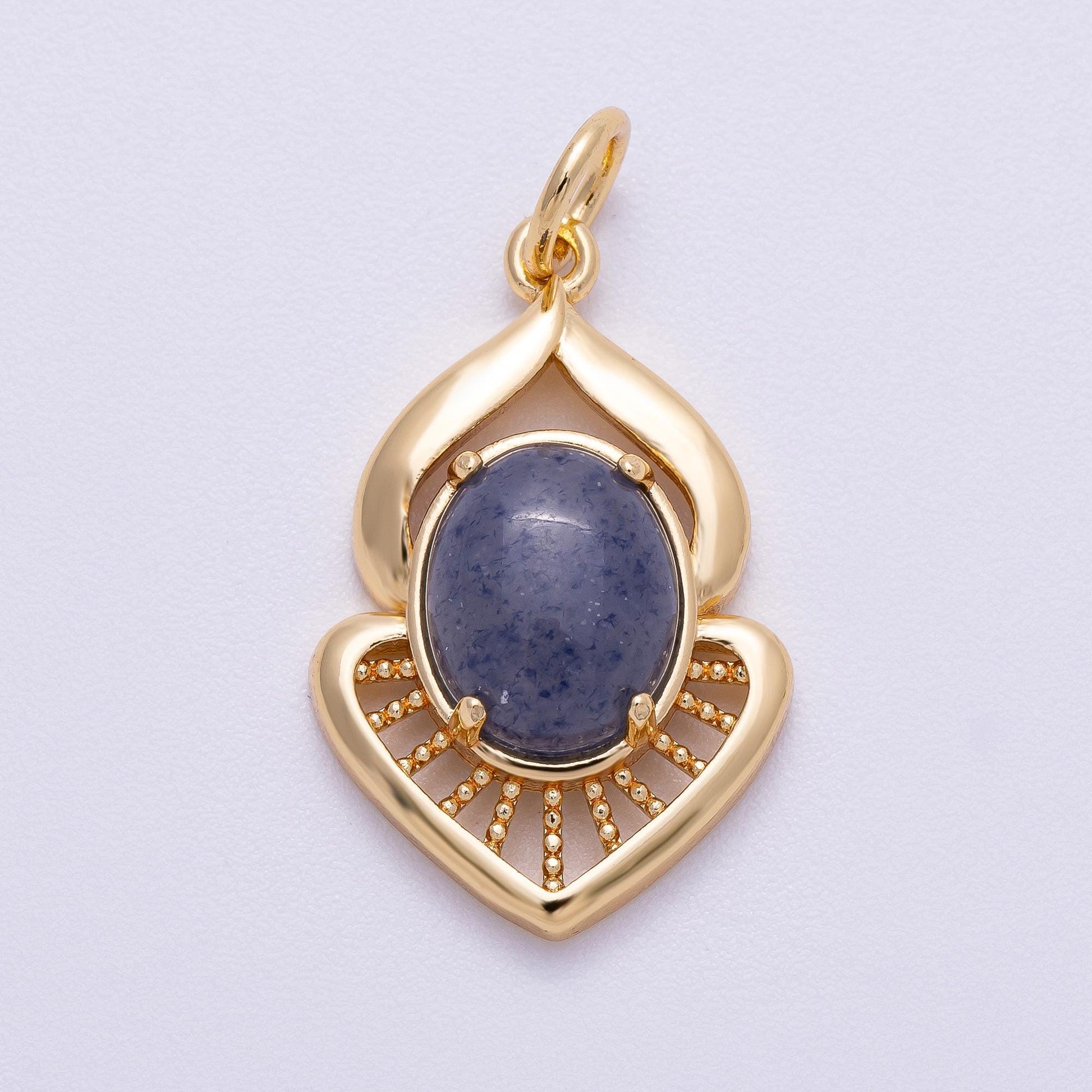 16K Gold Filled 23mm Blue Kyanite Cabochon Gemstone Curved Geometric Charm Egyptian Inspired Boho Jewelry DIY Supply Necklace | Charms-00612