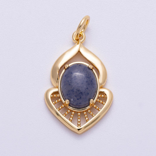 16K Gold Filled 23mm Blue Kyanite Cabochon Gemstone Curved Geometric Charm Egyptian Inspired Boho Jewelry DIY Supply Necklace | Charms-00612