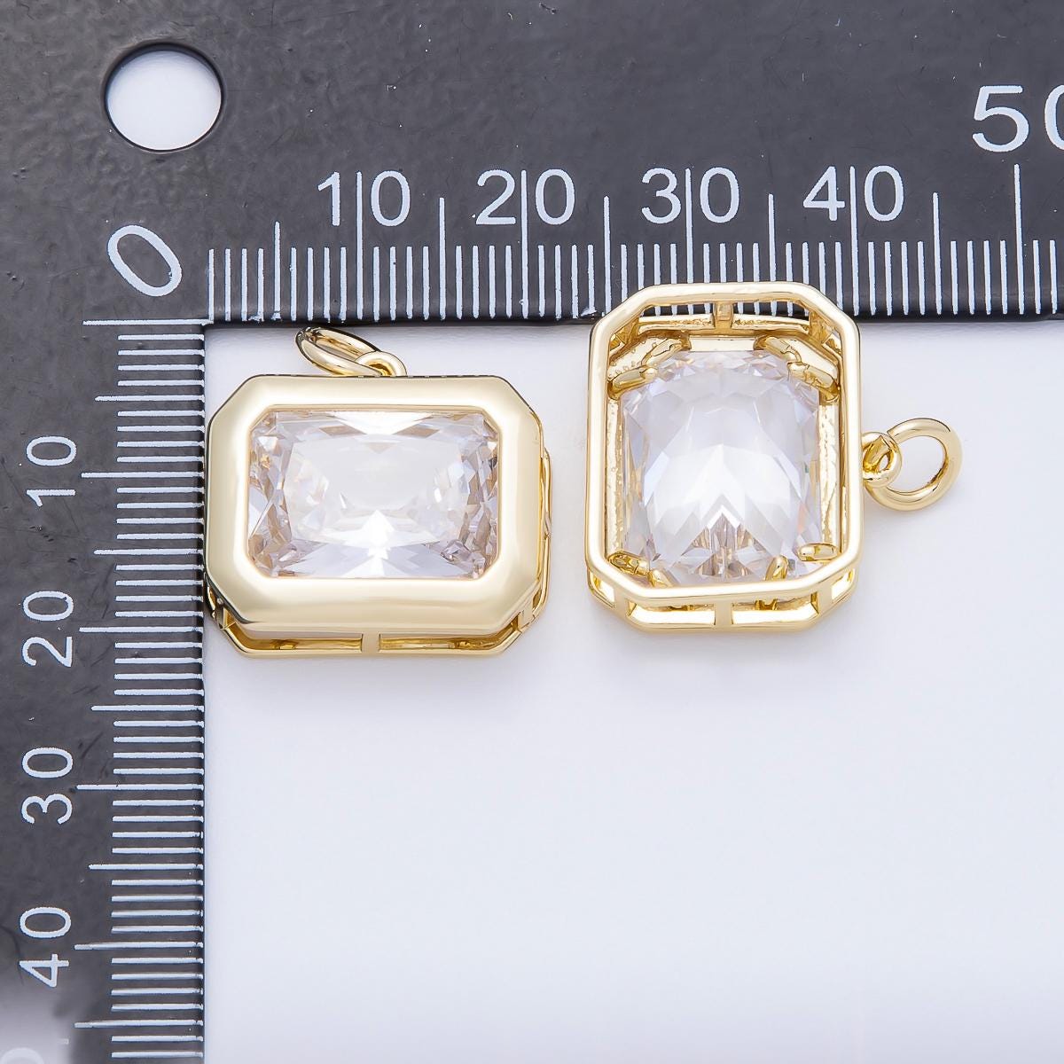 16k Gold Filled 19mm Rectangle Charm Emerald Cut Pendant Dainty Crystal Bridal Jewelry Wedding Gift for Her custom Necklace | CHARMS-00664