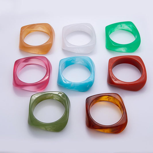 Chunky Resin Square Bracelet 84mm Colorful Acrylic Bangle Transparent Y2K Statement Piece Bold Geometric Band