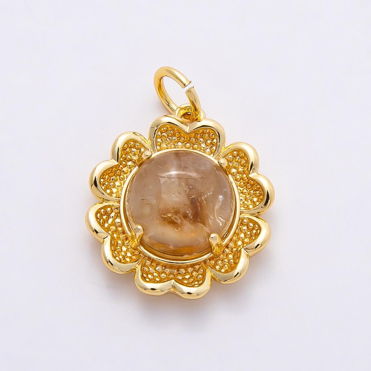 16k Gold Filled 20mm Gemstone Flower Charm with Filigree Laced Edge Elegant Jewelry Supply DIY custom Necklace and Bracelet | CHARMS-00766