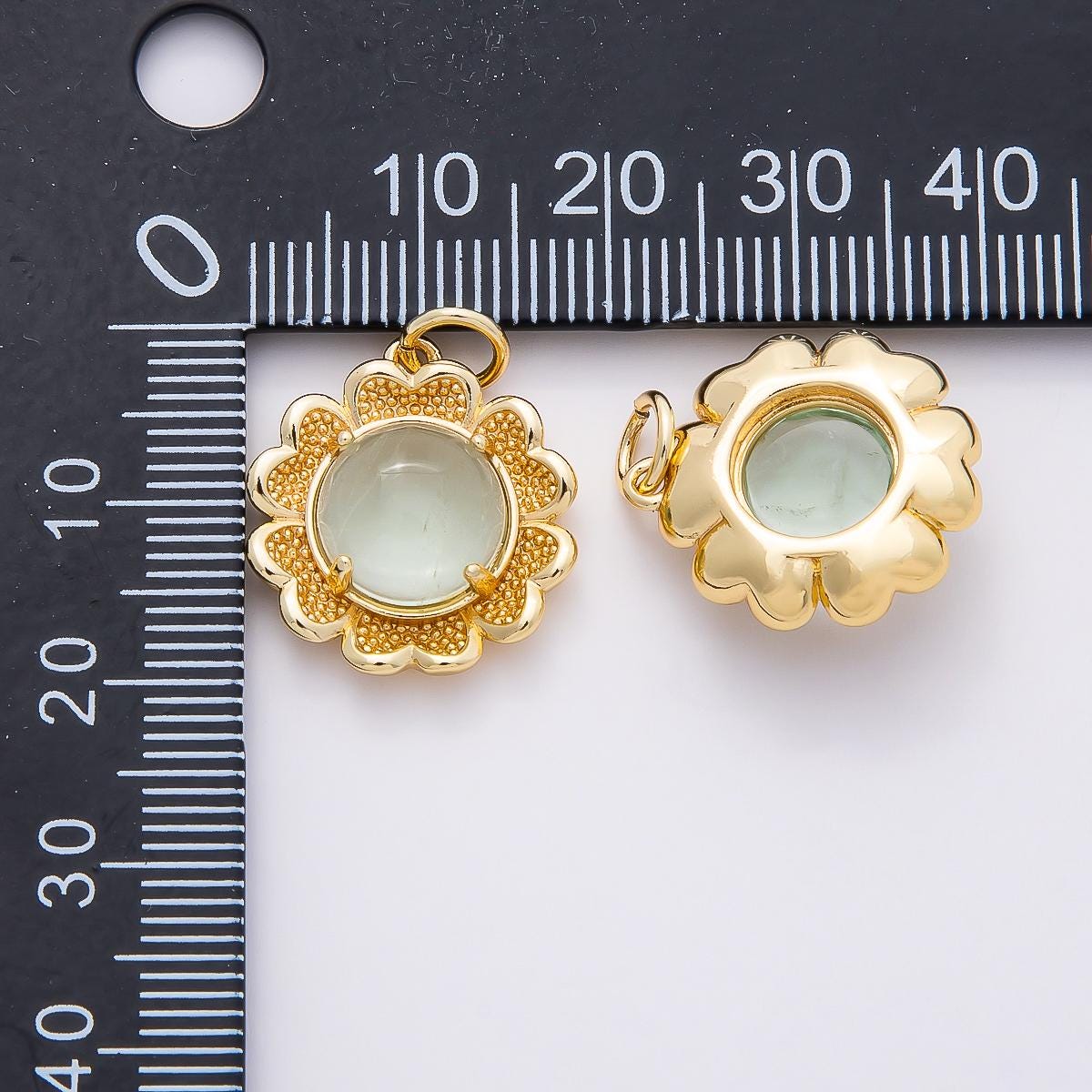 16k Gold Filled 20mm Gemstone Flower Charm with Filigree Laced Edge Elegant Jewelry Supply DIY custom Necklace and Bracelet | CHARMS-00766