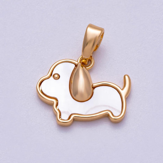 18k Gold Filled Shell Pearl Dog Charm Mini Pet Pendant, Jewelry Supply Charms-00582