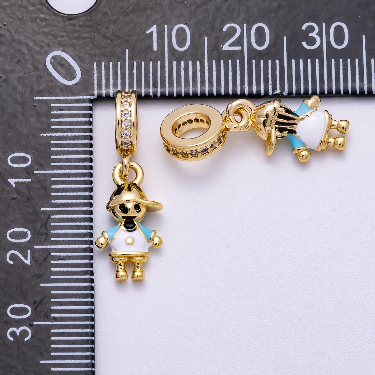 18k Gold Filled Boy Girl Pendant Sibling Charm with Rondelle Bail For Necklace Bracelet Supply Charms-622