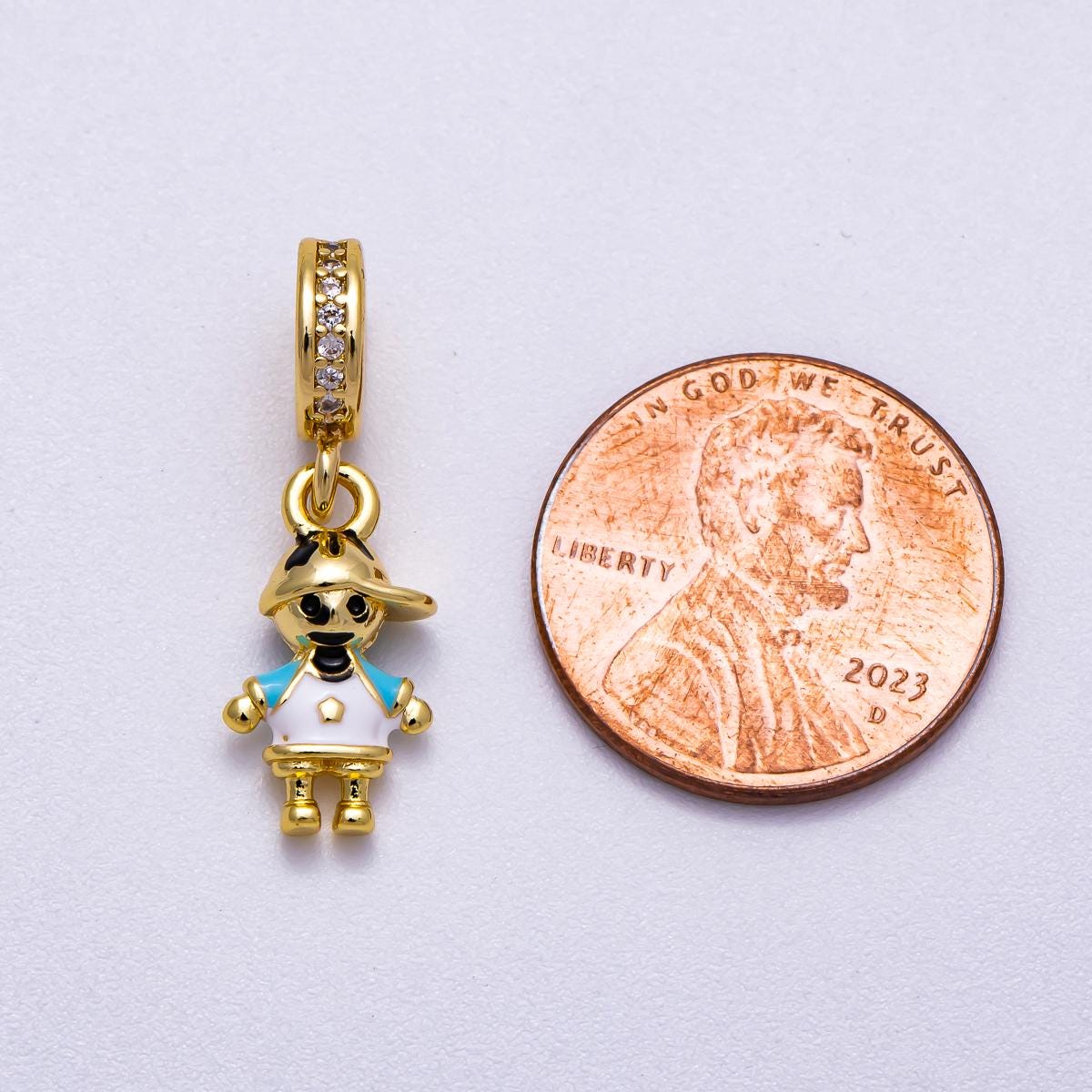 18k Gold Filled Boy Girl Pendant Sibling Charm with Rondelle Bail For Necklace Bracelet Supply Charms-622
