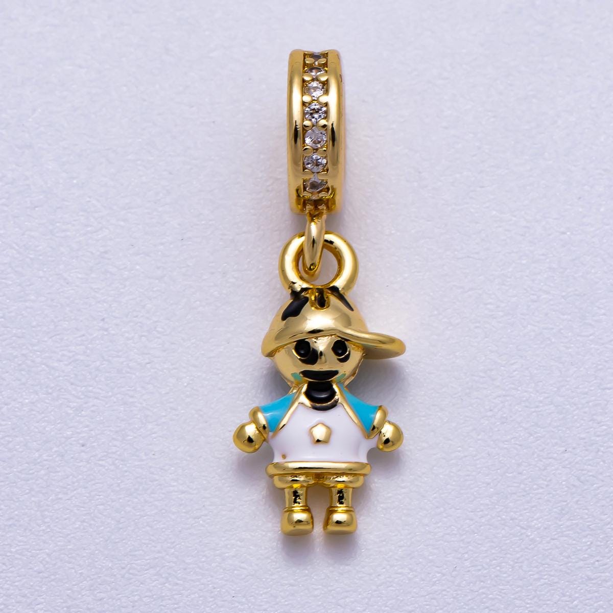 18k Gold Filled Boy Girl Pendant Sibling Charm with Rondelle Bail For Necklace Bracelet Supply Charms-622
