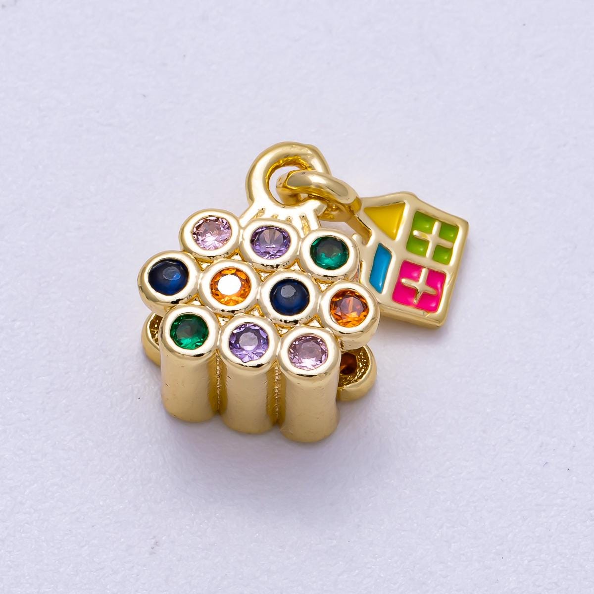 18k Gold Filled Air Balloon House Charm with Colorful CZ Stone Charms-00624