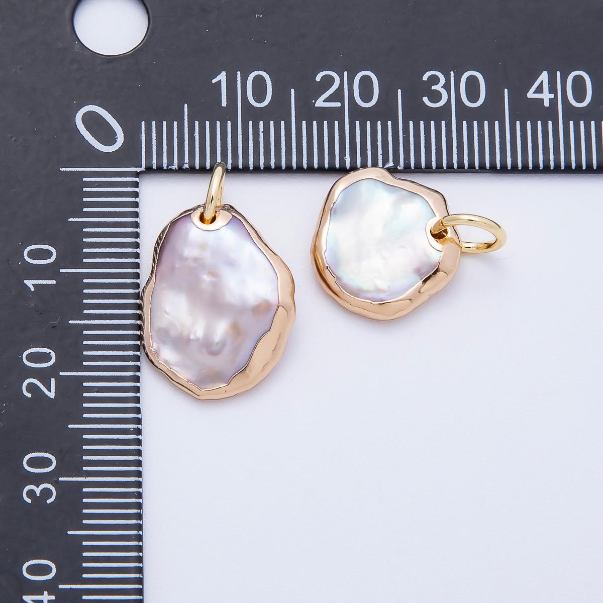 Freeform Baroque Coin Pearl Pendant Necklace 18k Gold Plated Edges White Pearl Charms-641