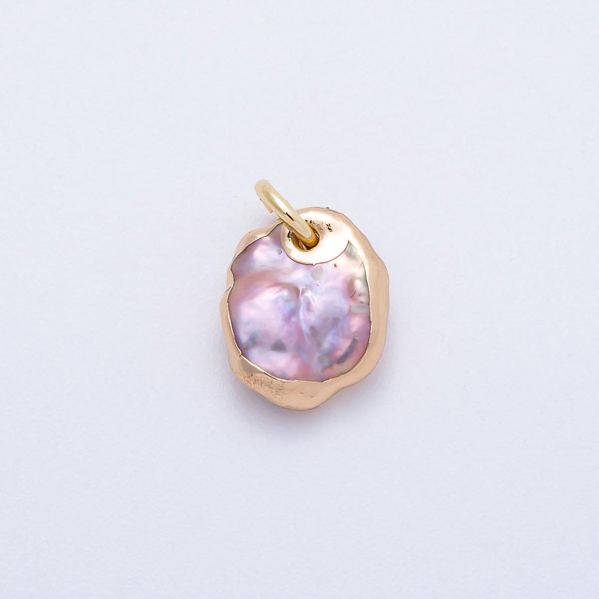 Mini Freeform Baroque Coin Pearl Pendant Necklace 18k Gold Plated Edges White Pearl Charms-642