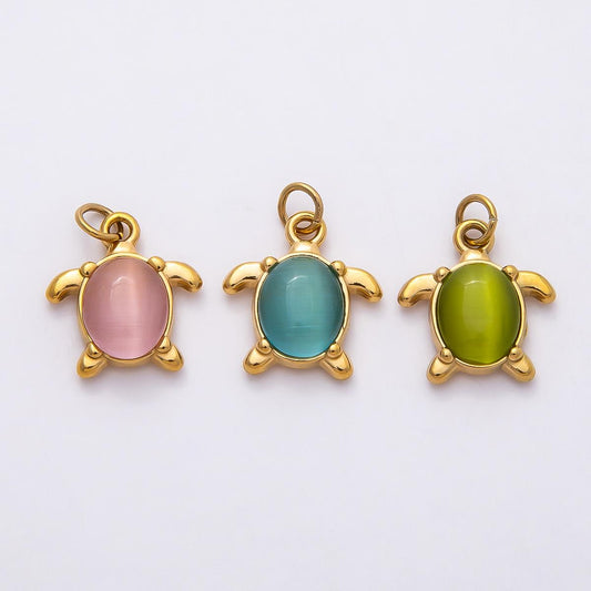 18k Stainless Steel 17mm Gold Sea Turtle Charms Colorful Cabochon Marine Animal Pendant Jewelry Making Beach Necklace Gift | CHARMS-00774