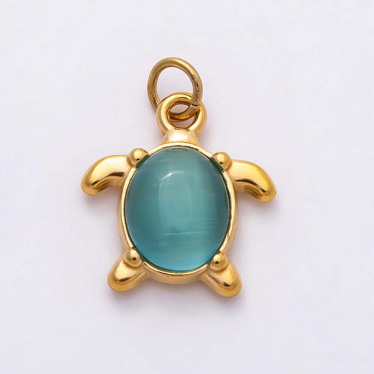 18k Stainless Steel 17mm Gold Sea Turtle Charms Colorful Cabochon Marine Animal Pendant Jewelry Making Beach Necklace Gift | CHARMS-00774