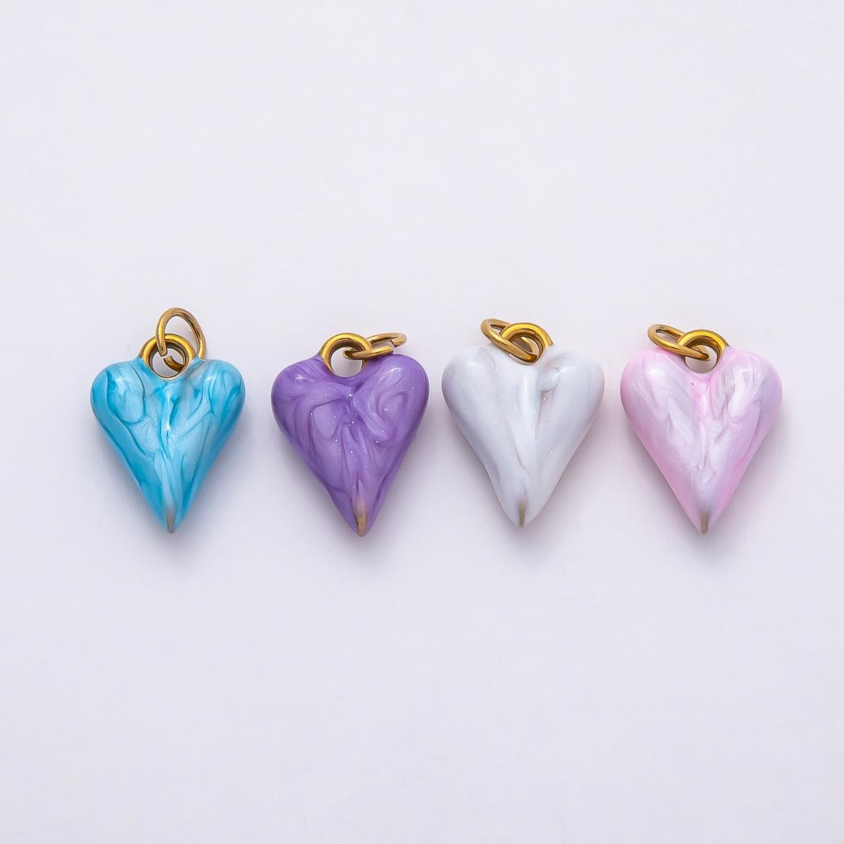 18k Stainless Steel Colorful Gold Marbled Puffy Heart Charm Romantic Jewelry Gift for Her DIY Valentine Necklace | CHARMS-00777