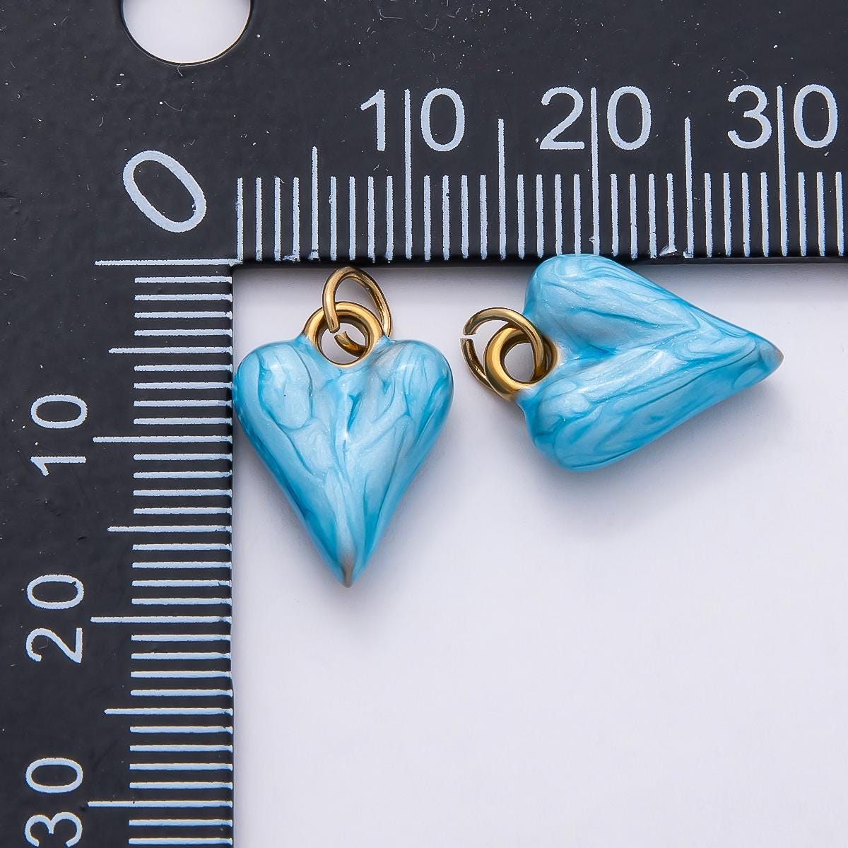 18k Stainless Steel Colorful Gold Marbled Puffy Heart Charm Romantic Jewelry Gift for Her DIY Valentine Necklace | CHARMS-00777