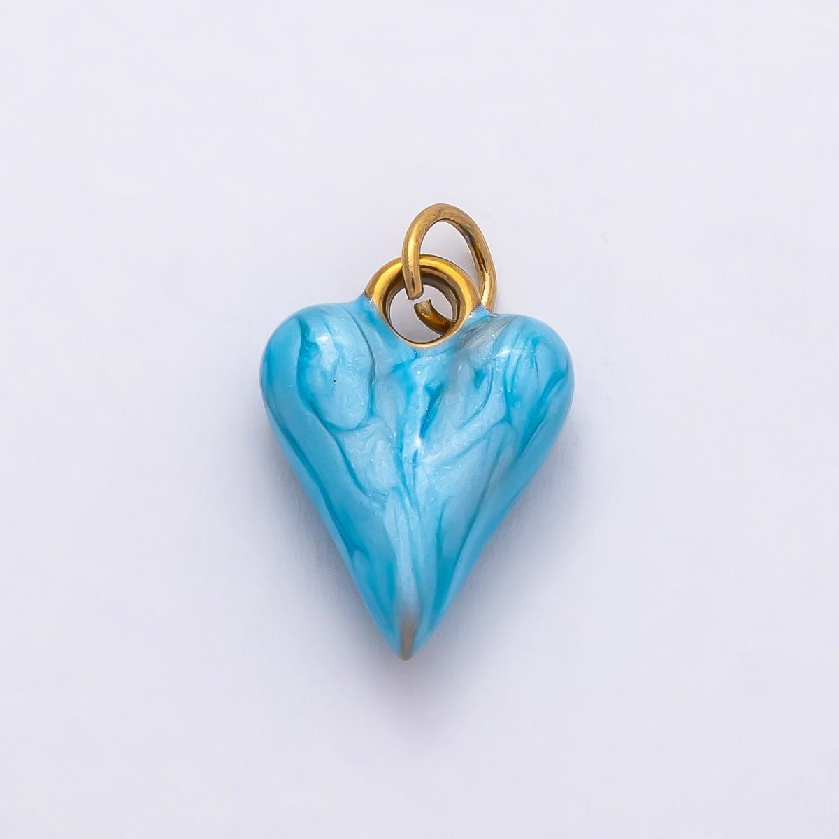 18k Stainless Steel Colorful Gold Marbled Puffy Heart Charm Romantic Jewelry Gift for Her DIY Valentine Necklace | CHARMS-00777