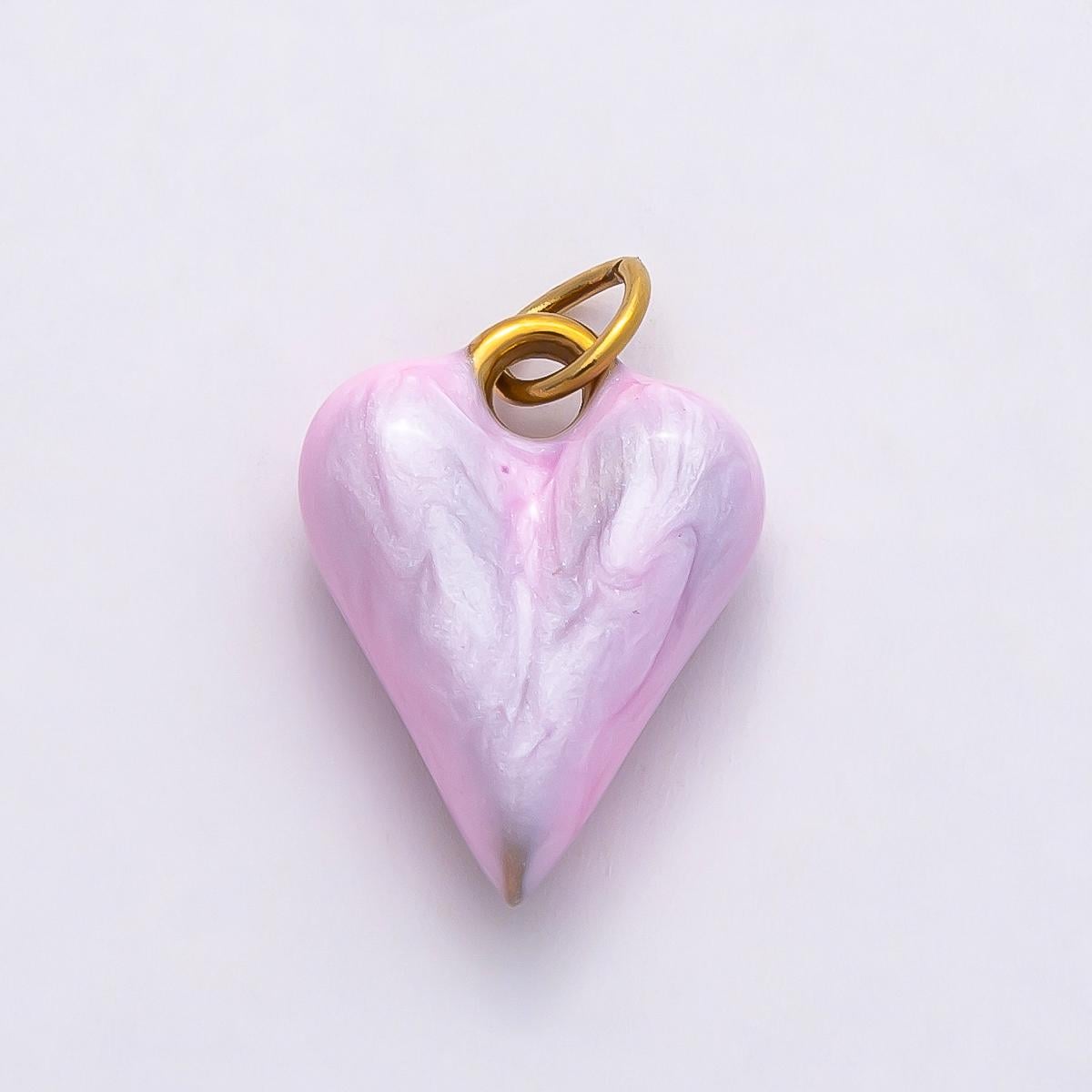 18k Stainless Steel Colorful Gold Marbled Puffy Heart Charm Romantic Jewelry Gift for Her DIY Valentine Necklace | CHARMS-00777