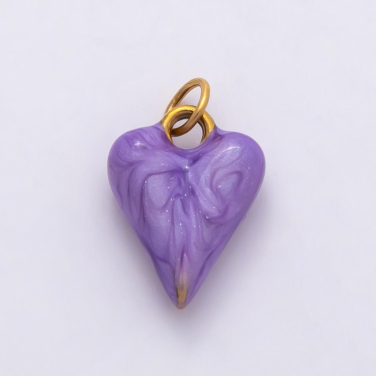 18k Stainless Steel Colorful Gold Marbled Puffy Heart Charm Romantic Jewelry Gift for Her DIY Valentine Necklace | CHARMS-00777