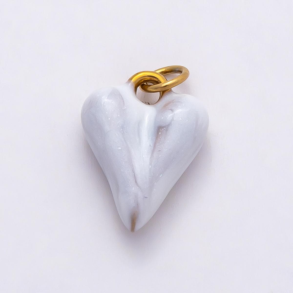 18k Stainless Steel Colorful Gold Marbled Puffy Heart Charm Romantic Jewelry Gift for Her DIY Valentine Necklace | CHARMS-00777