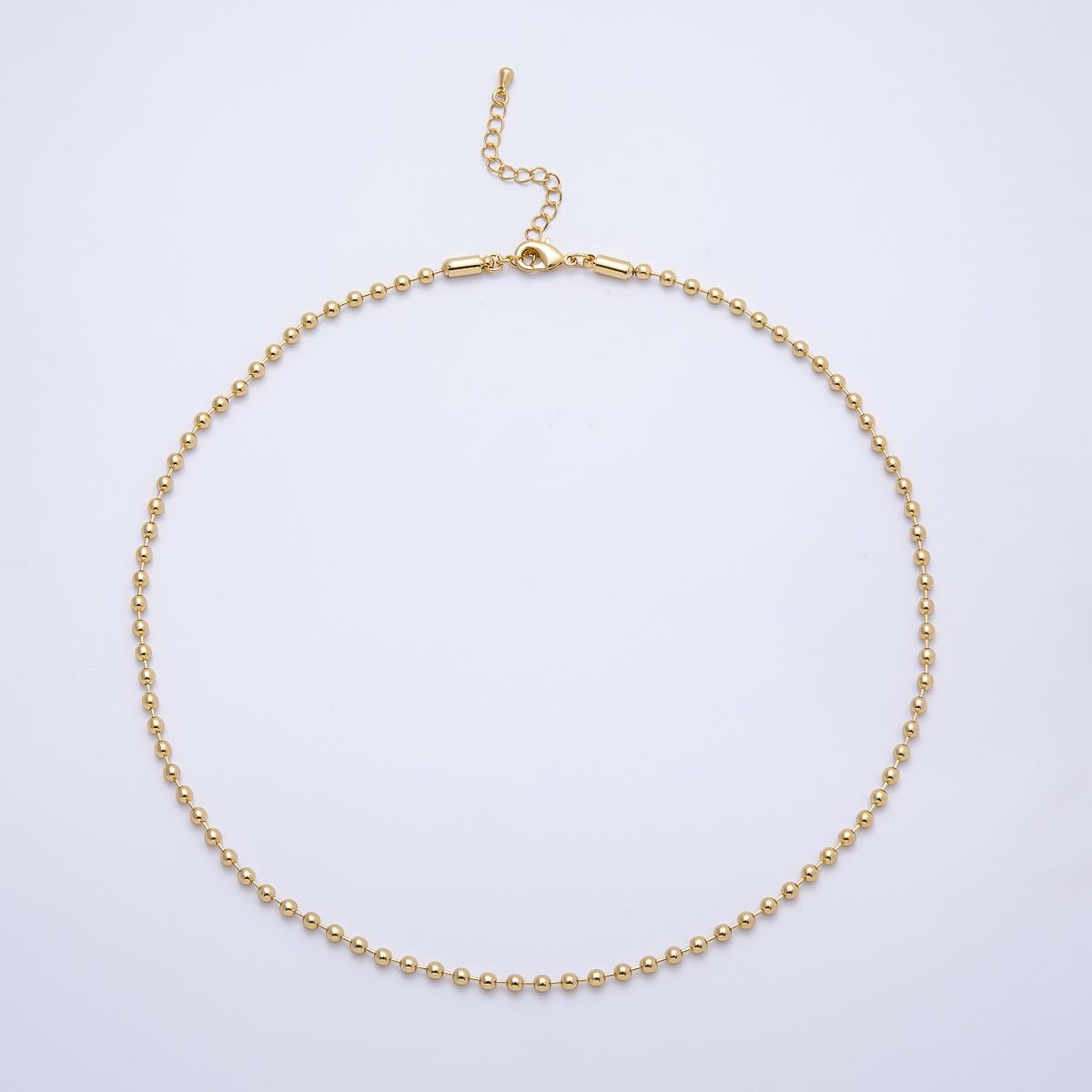 24K Gold Filled 3mm Dainty Minimalist Ball Chain 17.7, 19.88 Inch Necklace w/ Extender | WA-4470