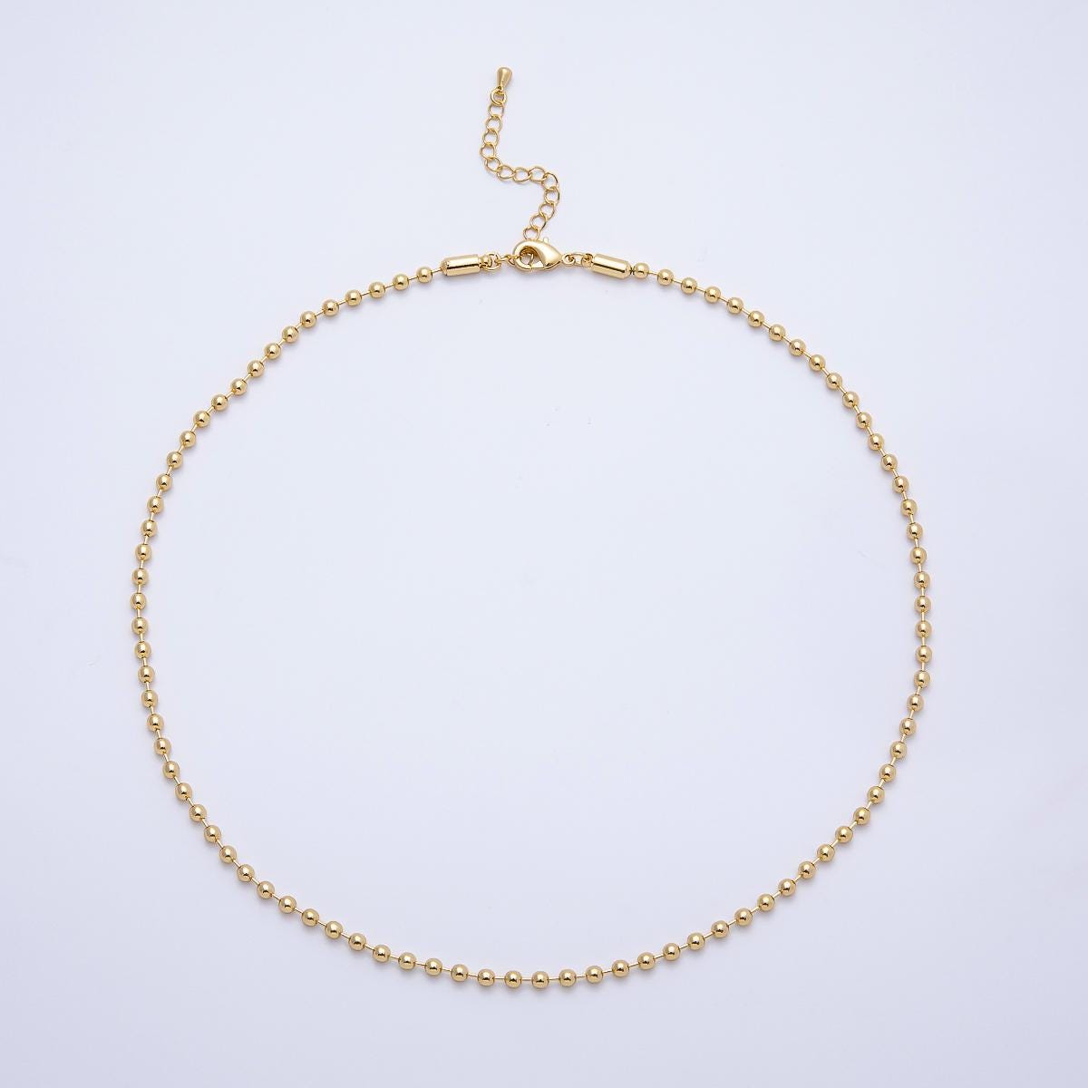 24K Gold Filled 3mm Dainty Minimalist Ball Chain 17.7, 19.88 Inch Necklace w/ Extender | WA-4470