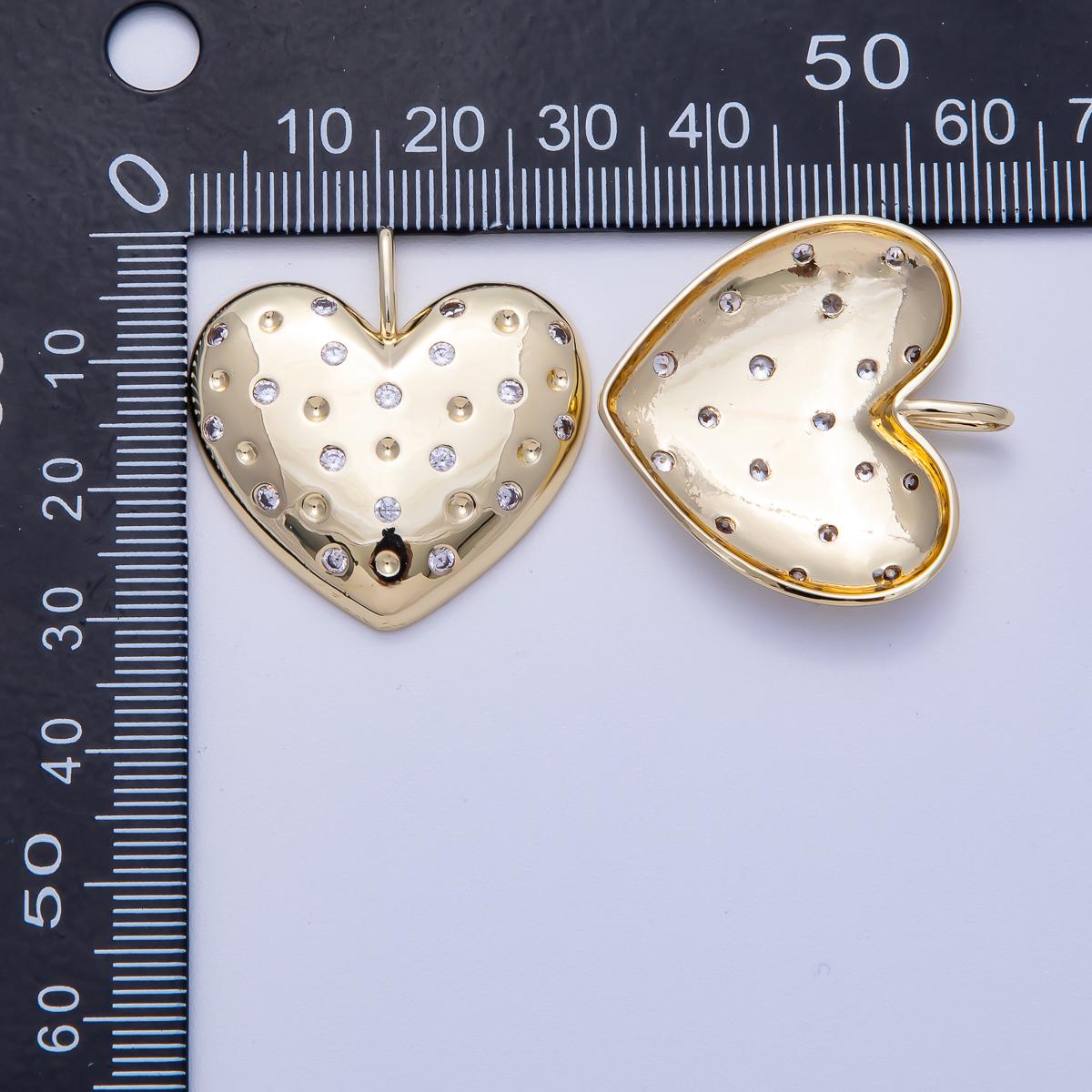 16K Gold Filled 30mm Clear CZ Dotted Chubby Love Heart Pendant Minimalist Romantic Gift for Her DIY Supply for custom necklace| Charms-00615