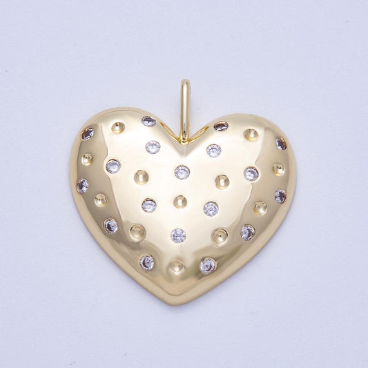16K Gold Filled 30mm Clear CZ Dotted Chubby Love Heart Pendant Minimalist Romantic Gift for Her DIY Supply for custom necklace| Charms-00615