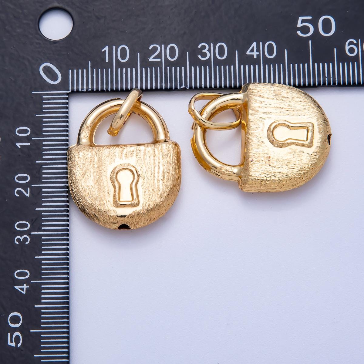 16K Gold Filled 28mm Minimalist Textured Padlock Multidimensional 3D Charm Symbolic Love Jewelry Minimalist boho necklace | Charms-00616