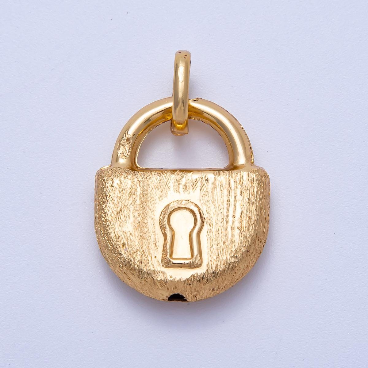 16K Gold Filled 28mm Minimalist Textured Padlock Multidimensional 3D Charm Symbolic Love Jewelry Minimalist boho necklace | Charms-00616