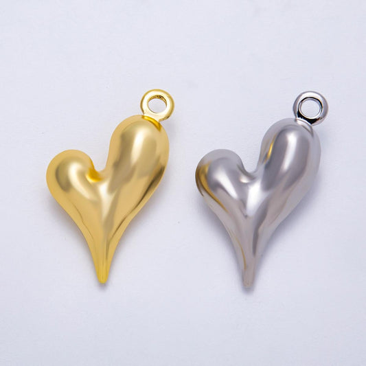 16K Gold Filled 32mm Minimalist Molten Heart 3D Multidimensional Charm in Gold & Silver Abstract love gift boho | Charms-00617 Charms-00618