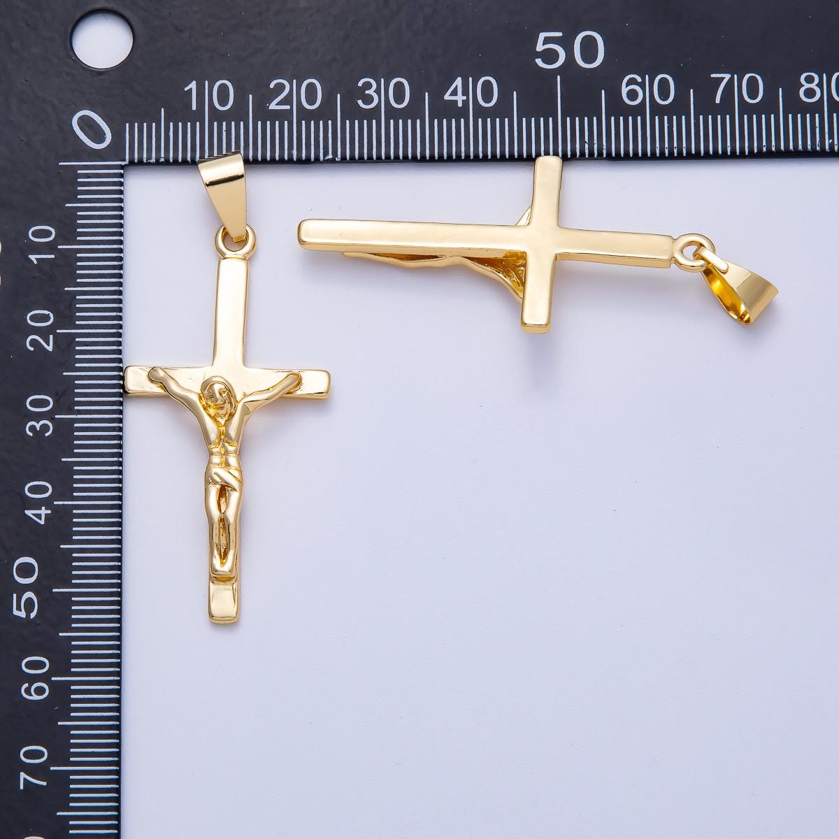 16K Gold Filled 47mm Minimalist Crucifix Cross Pendant Religious Jewelry Gift Catholic Faith Necklace DIY Supply | Charms-00619