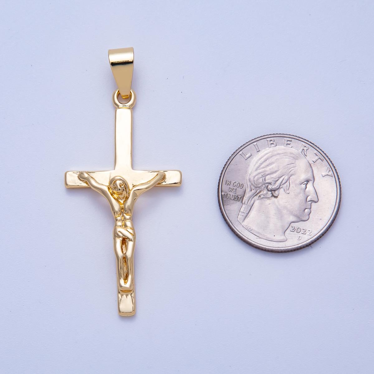16K Gold Filled 47mm Minimalist Crucifix Cross Pendant Religious Jewelry Gift Catholic Faith Necklace DIY Supply | Charms-00619