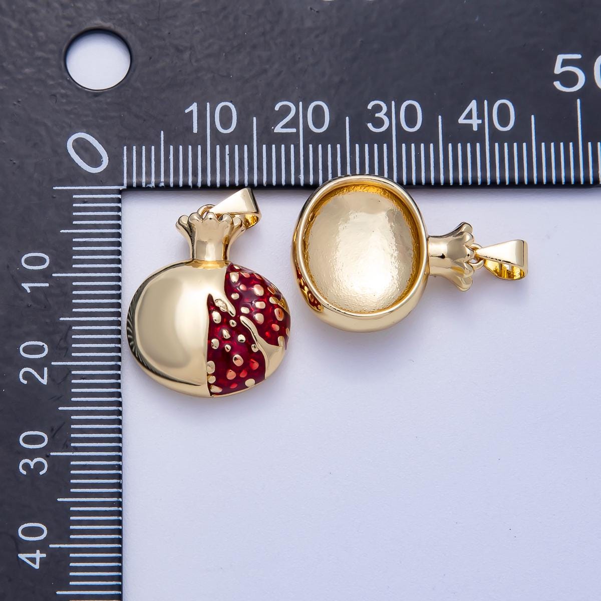 16K Gold Filled 21mm Red Enamel Pomegranate Fruit Pendant Symbol of Abundance DIY Jewelry Making Supply for Custom Necklace | Charms-00621