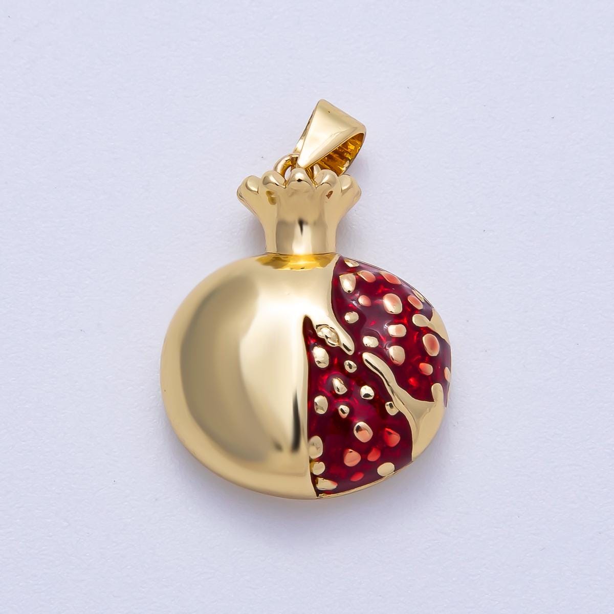 16K Gold Filled 21mm Red Enamel Pomegranate Fruit Pendant Symbol of Abundance DIY Jewelry Making Supply for Custom Necklace | Charms-00621