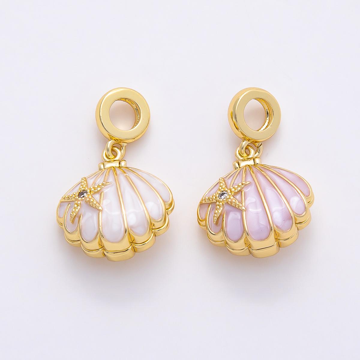 16k Gold Filled 18mm Enamel Shell with Starfish Pendant Pastel Beach Jewelry Supplies Custom Charm Necklace Bracelet Add On | CHARMS-00768