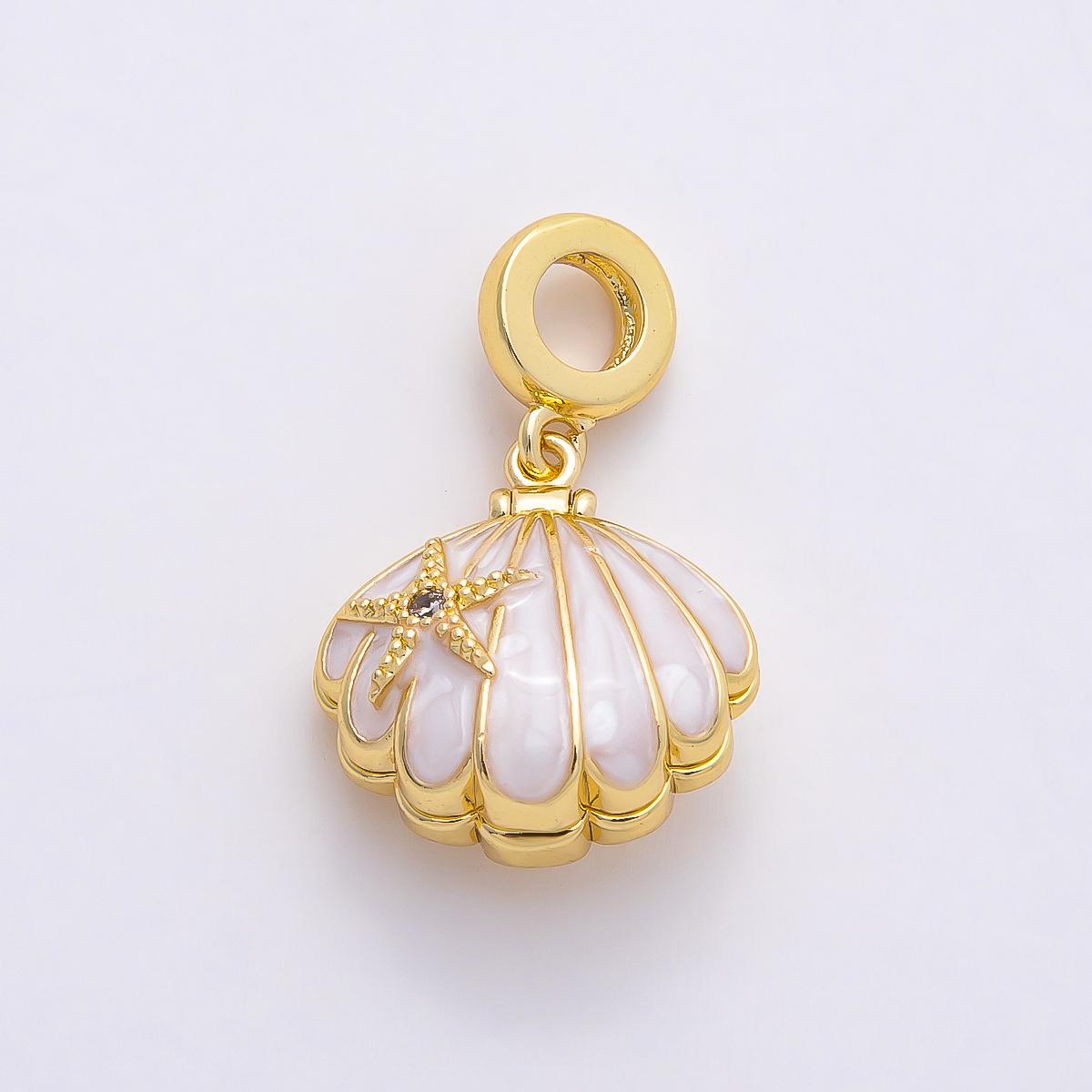 16k Gold Filled 18mm Enamel Shell with Starfish Pendant Pastel Beach Jewelry Supplies Custom Charm Necklace Bracelet Add On | CHARMS-00768