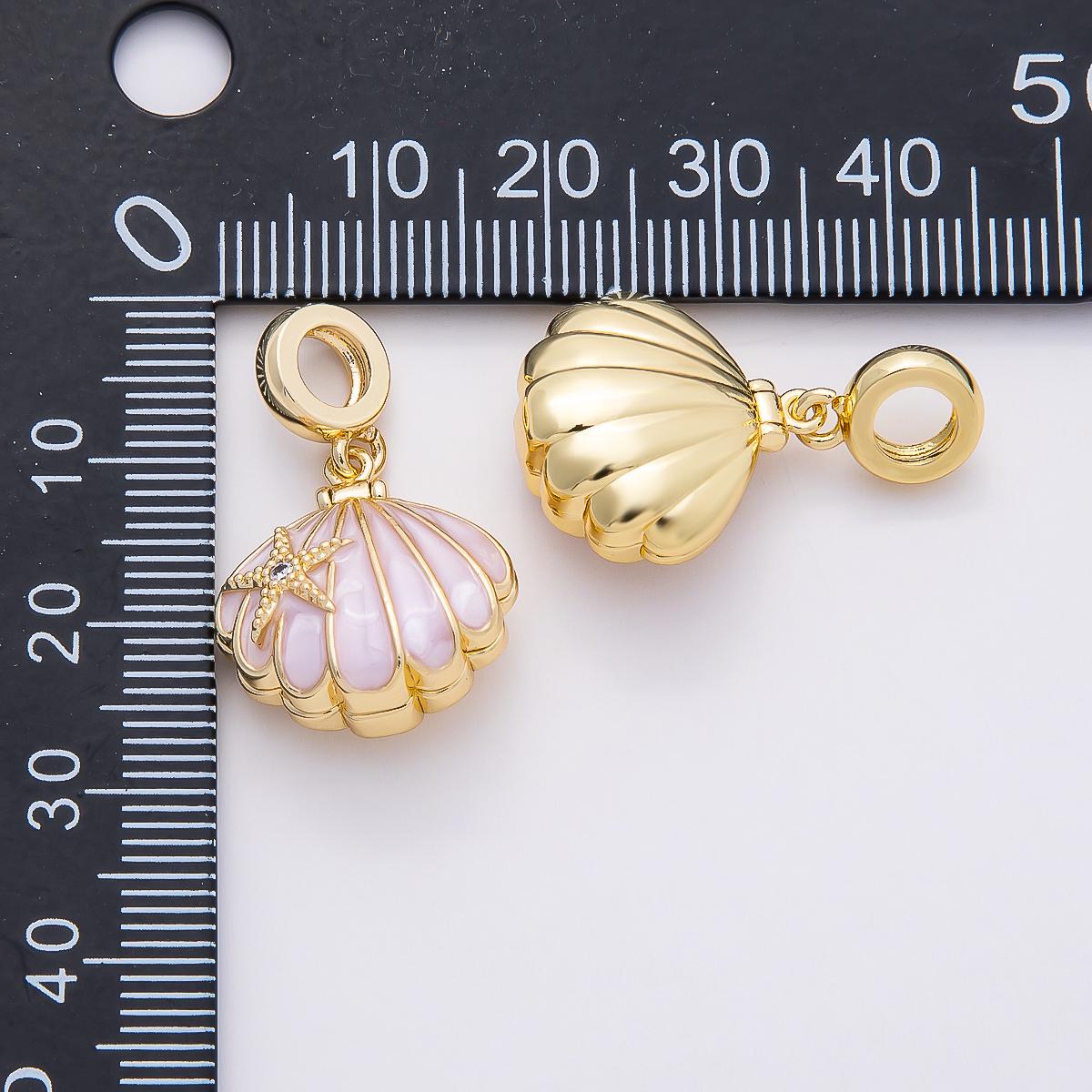 16k Gold Filled 18mm Enamel Shell with Starfish Pendant Pastel Beach Jewelry Supplies Custom Charm Necklace Bracelet Add On | CHARMS-00768
