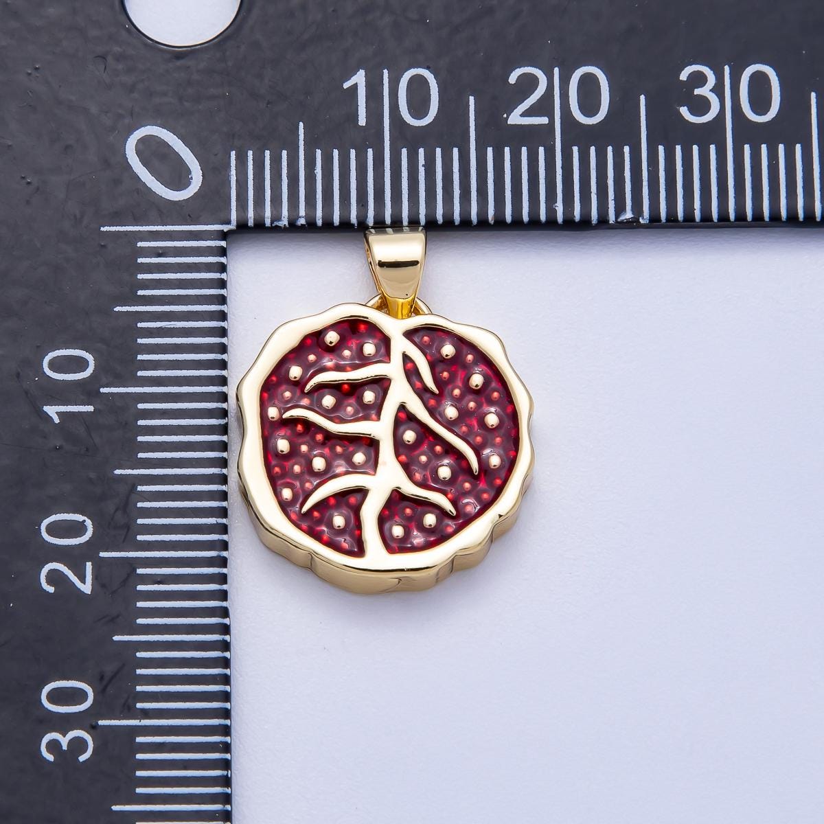 16K Gold Filled 18mm Red Enamel Pomegranate Fruit Pendant Slice Charm statement Jewelry Minimalist boho diy supply | Charms-00620