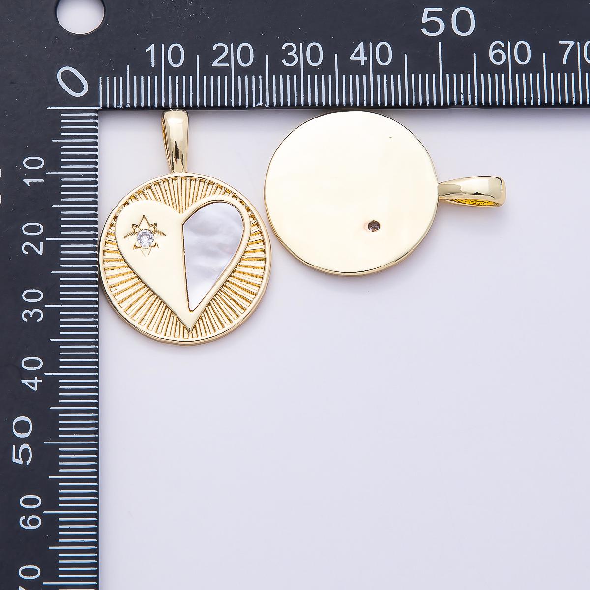 16k Gold Filled 35mm Heart Medallion Mother of Pearl Charm Celestial Star Pendant DIY Jewelry Supply for custom Necklace | CHARMS-00757
