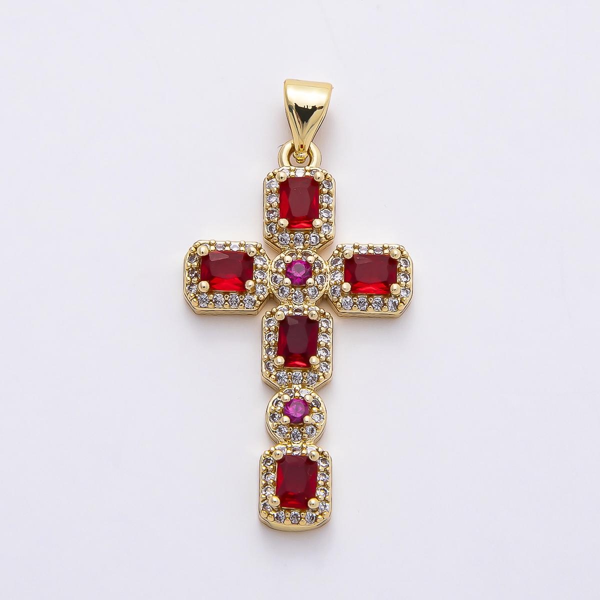 16k Gold Filled 31mm CZ Gemstone Cross Pendant Crystal Religious Jewelry Statement Piece DIY Supply for custom Necklace | CHARMS-00760