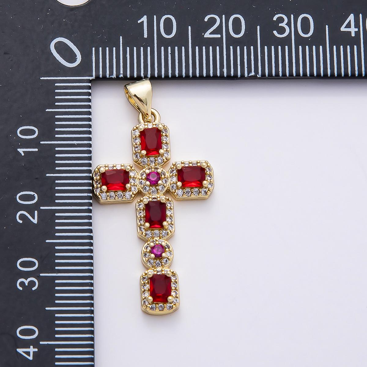 16k Gold Filled 31mm CZ Gemstone Cross Pendant Crystal Religious Jewelry Statement Piece DIY Supply for custom Necklace | CHARMS-00760