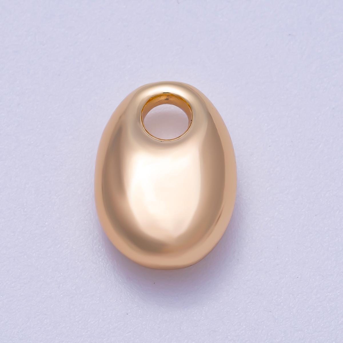 16K Gold Filled 16mm Chubby Oblong Oval 3D Multidimensional Slide Charm Bean Slide Pebble Jewelry Dainty Gift for Her | BEADS-00274