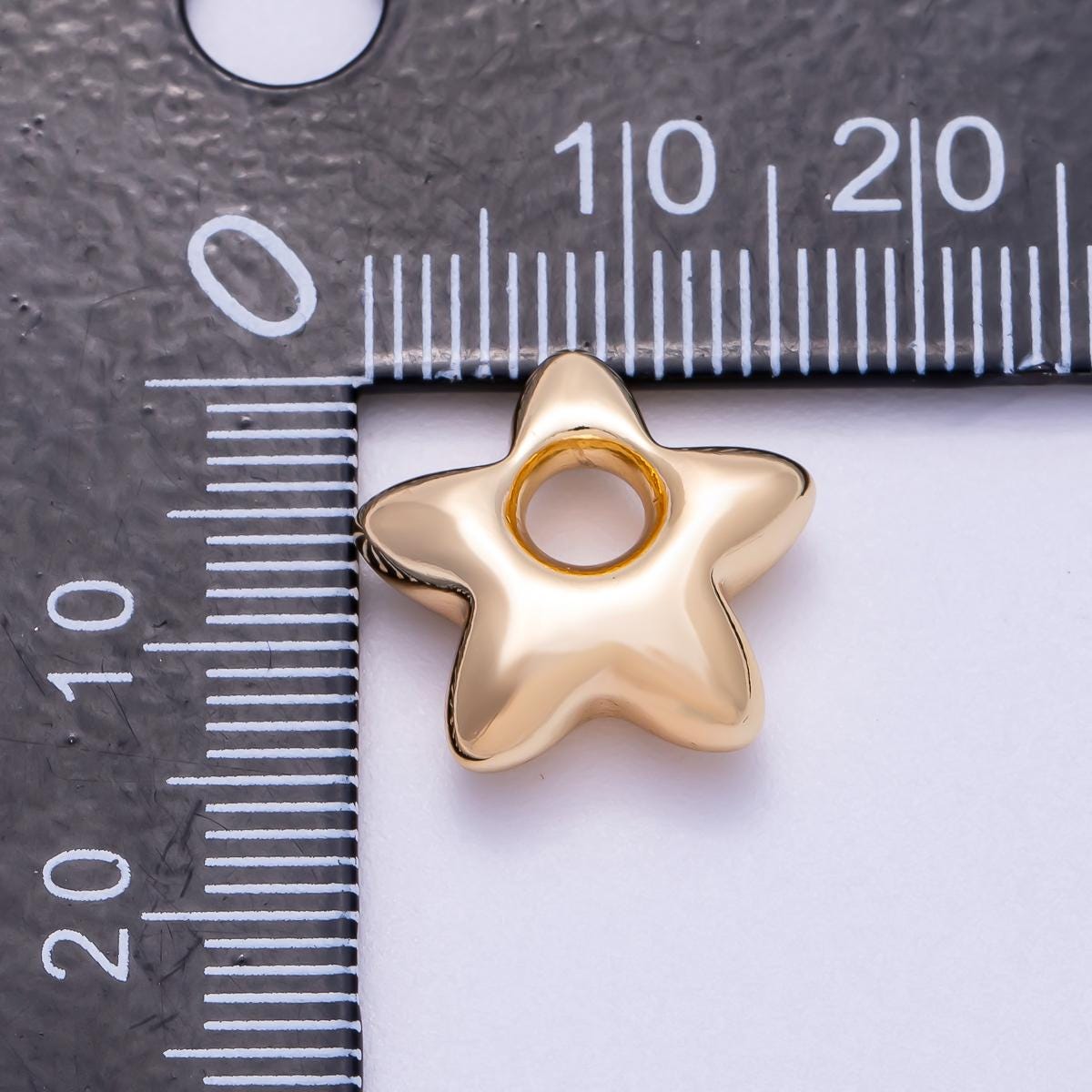 16K Gold Filled 15mm Chubby Celestial Star 3D Multidimensional Slide Charm Minimalist Lunar Bead Jewelry Modern Star for Her | BEADS-00275