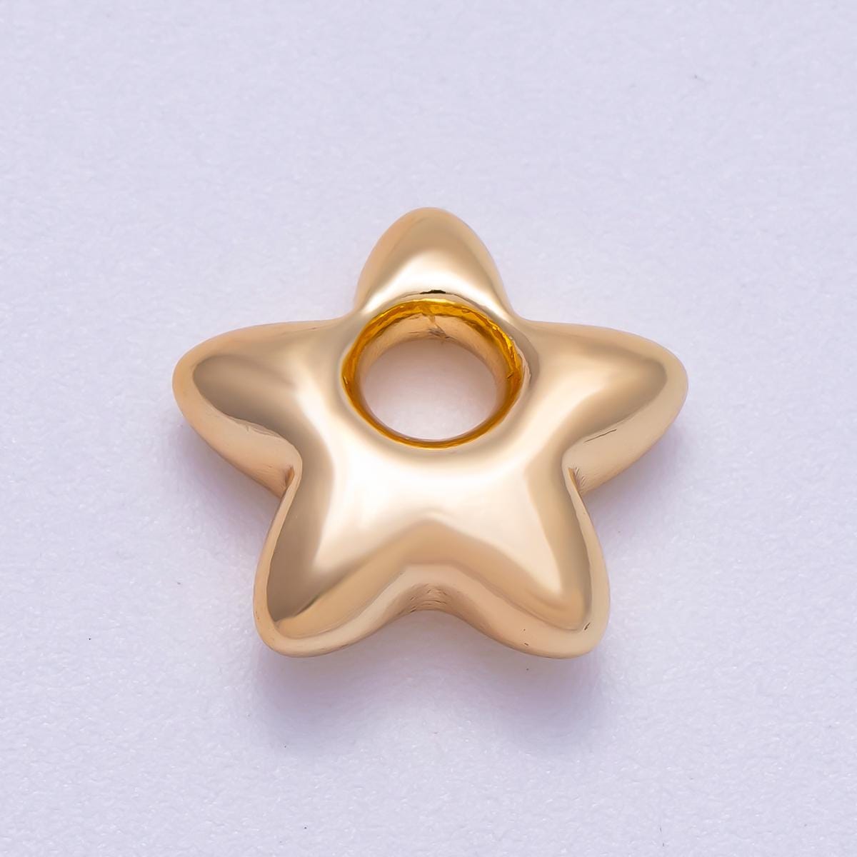16K Gold Filled 15mm Chubby Celestial Star 3D Multidimensional Slide Charm Minimalist Lunar Bead Jewelry Modern Star for Her | BEADS-00275