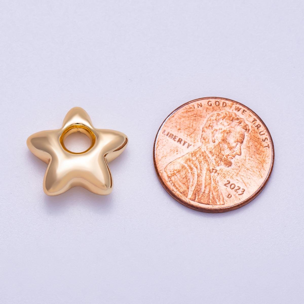 16K Gold Filled 15mm Chubby Celestial Star 3D Multidimensional Slide Charm Minimalist Lunar Bead Jewelry Modern Star for Her | BEADS-00275