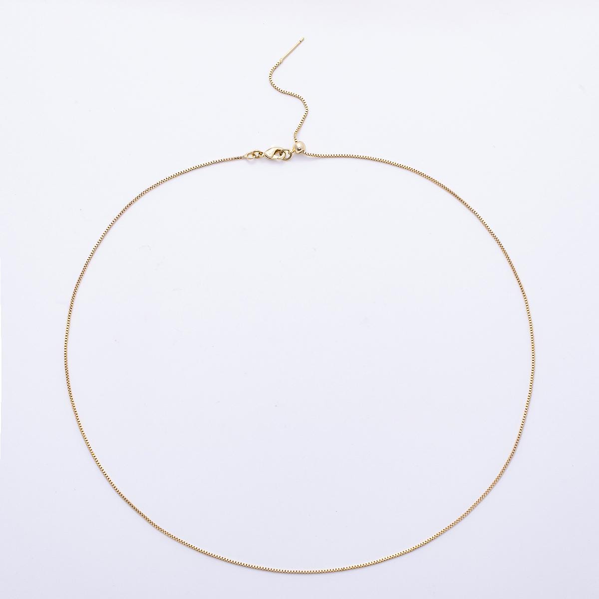 Dainty 14k gold filled Box Chain Adjustable Necklace Box link neck chain, thin simple layering chain 19.7" inch long Threader Chain WA-4255