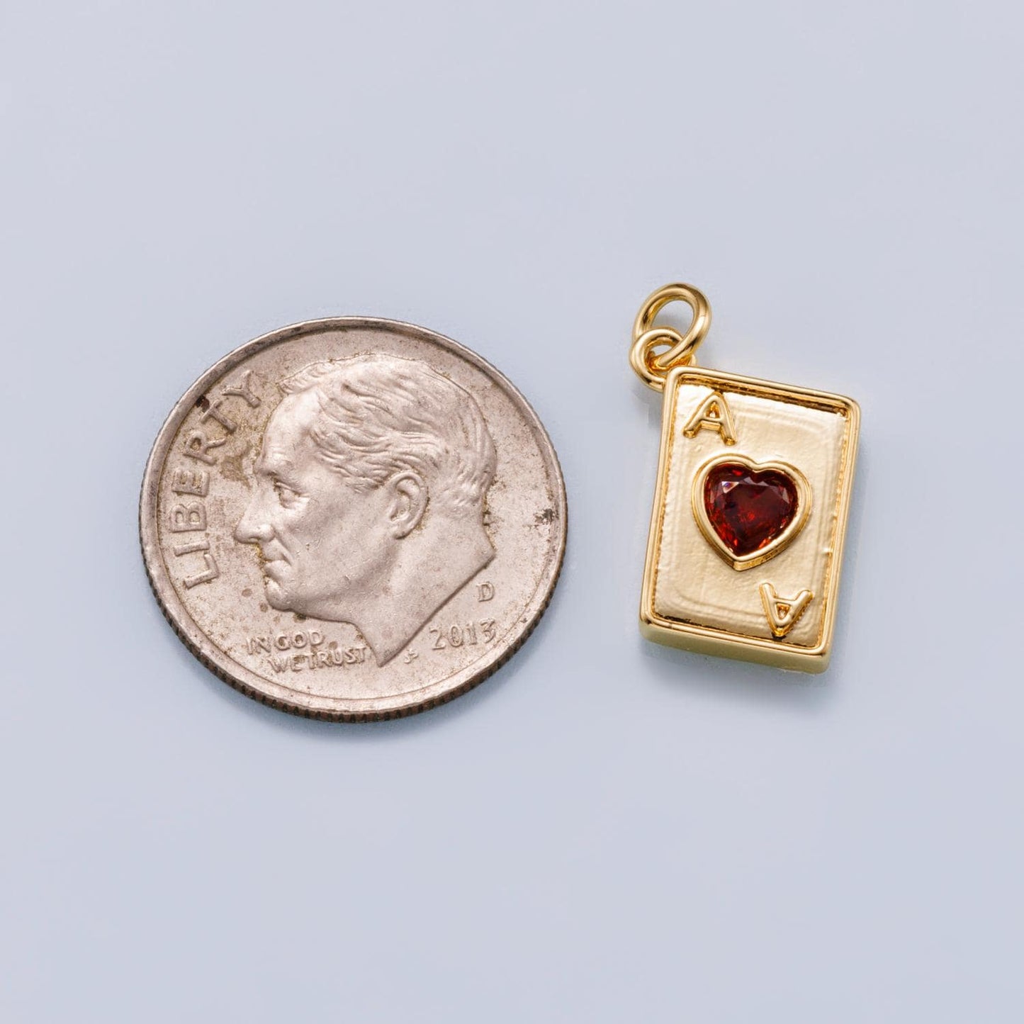 24K Gold Filled 13mm Red CZ Ace of Hearts Charm in Gold & Silver Lucky Card Pendant DIY Jewelry Making Supply | Charms-00655
