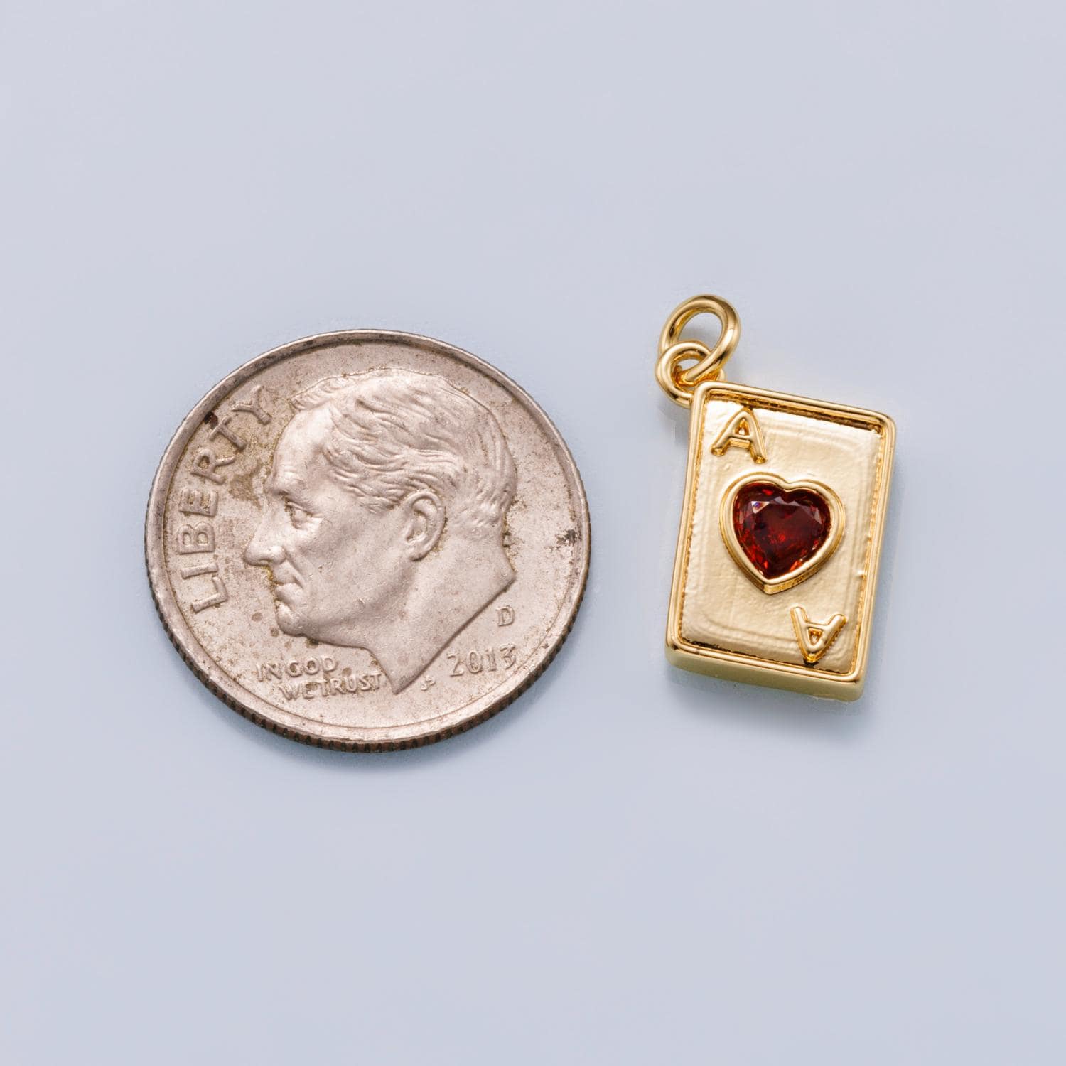 24K Gold Filled 13mm Red CZ Ace of Hearts Charm in Gold & Silver Lucky Card Pendant DIY Jewelry Making Supply | Charms-00655